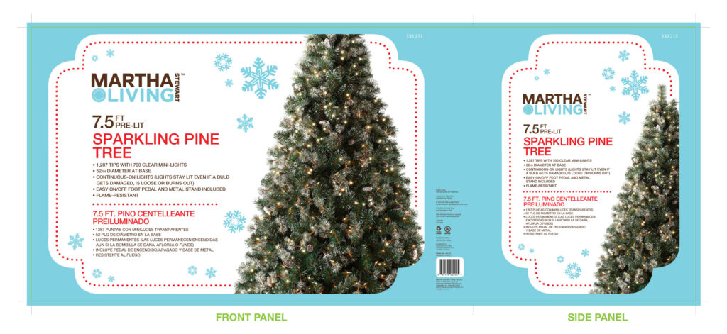 Christmas tree photographs featured on product label designs